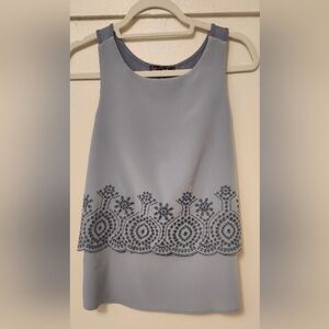 Diane Gilman Blue Embroidered Tiered  Sleeveless Top Sz XS